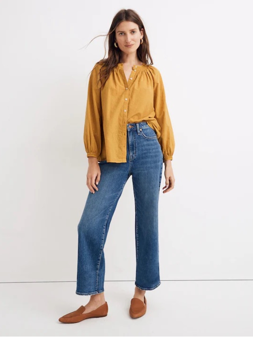 MADEWELL | Floral Embroidered Smocked- Neck Raglan Top